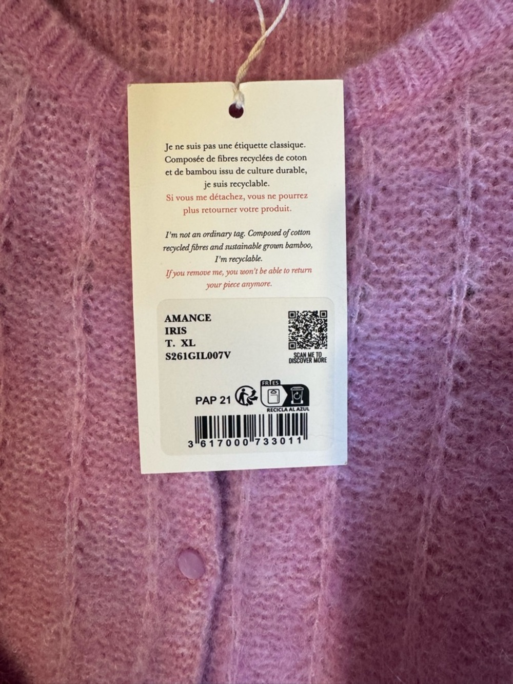 Sezane Lilac Puff-Sleeve Knit Cardigan - Picture 4 of 6